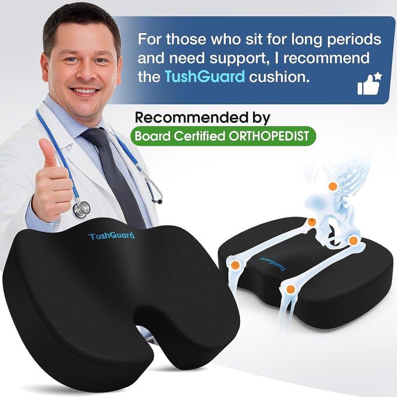 TushGuard Seat Cushion for Office Chair Memory Foam Non-Slip Desk Seat Cushion Back, Coccyx, Sciatica, Tailbone Pain Relief Butt Pillow for Office Chair, Car, Wheelchair, Black - Image 5